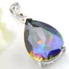 LuckyShine Excellent Shine Pear shape Fire Blue Rainbow Mystic Topaz Pendants Silver Neckalce Cubic Zirconia Pendants Women's295G