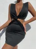 Casual Dresses Sruby Women Sexy Deep V Neck Bodycon Dress Party Club Hollow Out Ruched Mini Elegant Sleeveless