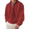 Herrtröjor Men Autumn Shirt Stylish Casual Sweatshirt Loose Lapel Pullover med knappar Plus Size Mid Length Top for Daily Wear