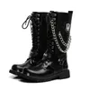 Boots Men S Leather Motorcykel Fashion Chain Mid Calf Platform Gotic Belt Punk for Men Designer Biker 231130