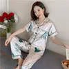 Kvinnors sömnkläder Kort ärm Silk Pyjamas Soft Women Summer Autumn Home Set Girl Pajamas Plus Size 3XL 4XL 5XL Nightwear