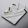 T-shirt da uomo T-shirt Luxury Trend Contrasto colore Risvolto Polo in maglia di seta ghiaccio Estate T-shirt coreana slim a maniche corte di fascia alta da uomo