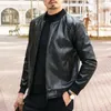 Chaquetas para hombres Chaqueta de moda para hombres Grueso con estilo de cuero de imitación Cálido Cuello de soporte Bolsillos con cremallera Regular para otoño