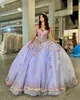3D Floral Quinceanera Dress Sharling Glitter Tiul z koronkową Koronką Meksykańską Quince Sweet 15/16 Urodzinowa suknia na przyjęcie urodzinowe dla 15. dziewczyny dramat zimowa formalna gala balowa