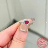 Chokers 925 Sterling Silver Sparkling Heart Halo Pendant Collier Necklace Red Ring Round Hoop Earring Jewelry Set Gift 231130