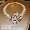 Charking Charking Flower Pearl Clavicle Chain Colar Rhinestone colorido para mulheres joias de jóias douradas Metal 2023 França coreana