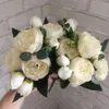 30cmローズピンクシルクペーニー人工花ブーケの大きな頭と4つの芽の安い偽の花自宅の結婚式の装飾屋内Y063232Q