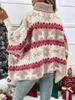 Women's Sweaters High Collar Christmas Elk Contrast Pattern Bat Sleeve Sweater 231130