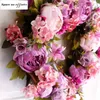 Decorative Flowers Wreaths Easter Wreath Light purple Flower Natural Rattan Garland Retro Door Wall Decoration Peony Artificial Wreath Wedding Decor 231129