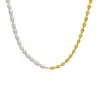 French Instagram Style Oval Bead Collbone Chain Sträng för kvinnor Titanium Steel Gold Natural Freshwater Pearl Necklace