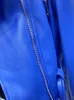 Cuir femme Faux cuir Lautaro printemps automne court bleu doux cuir Pu veste de motard femmes fermeture éclair à manches longues ceinture Cool luxe vêtements de créateur 231129
