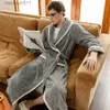 Men's Robes Warm Autumn Winter Flannel Men Bathrobe Thick Long Night Sleepwear Velvet Kimono Robe Men's Clothing Homewear Dressing Gown L231130