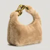 Portefeuilles Nepbont Tote Pluche Halve Maan Tas Metalen ketting Schouder Winter Dames Clutch Portemonnee Harig Kort Handvat Pols