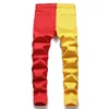 Stitching Color Tracksuit Autumn Half Red/Yellow Men's Set Long Sleeve Denim Jacket + Slim Stretch Jeans Two-Piece-Set Conneuntos de Hombres