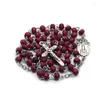 Kedjor röd färg trä pärlor korshänge halsband kvinnor män geometriska radband katolska religiösa smycken