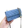 Роскошная дизайнерская классическая женская сумка на плечо 23 Новая мода с бриллиантовой решеткой и цепочкой Джинсовая сумка-конверт с двойной буквой Французский бренд Высококачественная сумка через плечо
