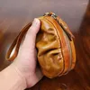 Wallets Vintage Plant-tanned Leather Hand Rubbed Color Women's Coin Purse Fashion Pleated Clutch Bag Multifunctional Wallet Man