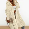 Women's Knits Comfortable Sweater Coat Stylish Knee-length Cardigan Solid Color Hooded Long Sleeve Knitted Texture