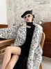Женские смеси 2023, зимние женские элегантные пальто из искусственного меха с леопардовым принтом, женские толстые теплые модные пальто с отложным воротником, женские длинные 231129