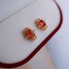 Stud Earrings Vintage Court-style Red Garnet Earring 925 Sterling Silver Throughout Gold-plated Small And Delicate