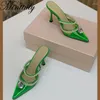 Pantoufles formelles d'été pour femmes, chaussures de fête en PVC colorées à talons hauts, mules de marque 2023