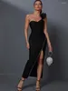 カジュアルドレス長い包帯ドレス女性ブラックパーティーボディコンエレガントハイスプリットセクシーなワンショルダーバースデーイブニングクラブ衣装夏