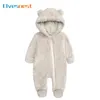 Rompers Fashion Baby Clothing Boys Footies Long Sleeve Arctic Velvet Hooded Girl Clothes Winter Warm Romper 0 12 Months 231130