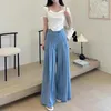 Women's Jeans WDMSNA High Waist Baggy Women Buckle Shirring Pleated Washed Blue Long Pants For Korean Autumn Flared Wide Leg