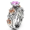 Wedding Rings Exquisite Silver Color Rose Gold Flower Ring for Women Metal Inlaid White Blue Pink Purple Stones Set Jewelry 231130