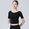 Abbigliamento da palco Camicia da danza moderna da donna Camicia estiva per adulti Manica corta con coulisse Slim Fit Esercizio Top Modale Abiti da pratica classica