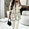 Womens Two Piece Pants Autumn womens twopiece set regular round neck loose jacket cardigan solid straight wide pants waist circumference 231129
