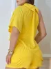 Mulheres Tracksuits Shorts Camisa Tops Dois Peice Set 2023 Verão Assimétrico Hem Mulheres Blusas Floral Impressão Casual Terno para Femme