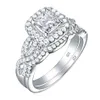 Wuziwen 2 piezas de plata de ley 925 anillo de compromiso de boda conjunto nupcial joyería clásica para mujeres 1/4 quilates circón de corte princesa BR0715 Y1211T