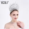 Yizili Luxury Big European Bride Wedding Crown Gorgeous Crystal Large Round Queen Crown Wedding Hair Accessories C021 210203225r