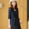 Women's Suits Lace Blazer Summer For Women 2023 Half Sleeve Coat Dark Blue/Green Korean Fashion Ladies Office Wear Slim Fit Work Blazers