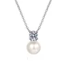 Fin smycken925 Sterling Silver White Gold Plated Women Necklace Wholesale Freshwater Pearl Chain 0,5ct Moissanite Pendant