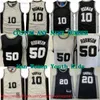 Aangepaste S-6XL Klassiek Retro Baskebal 10 Dennis Rodman Jersey Gestikt Vintage 50 David Robinson Manu 20 Ginobili Jerseys Zwart Wit Ademende sportshirts