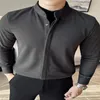 High quality men's shirt brand new casual social autumn and winter personalized thickened woolen stand up collar shirt long sleeved plus size nightclub ball tailcoat