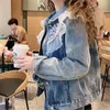 Giacche da donna Stile coreano Industria pesante Giacca di jeans in pizzo perlato Top allentato Manica lunga Cappotto corto in jeans 2023 Abbigliamento primavera donna Moda