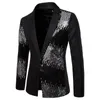 Herrenanzüge Blazer Stil Glänzend Schwarz Pailletten Glitzer Anzug Mäntel Männer Slim Fit Single Button Blazer Jacke Party Bühne Sängerin S2XL 231129