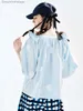 Women's Blouses Shirts imakokoni Original Literary and fresh cotton baby blue wave dot shirt show white women's top summer 234099L231130