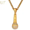 U7 Ice Out Chain Necklace Microphone Pendant Men Women Stainless Steel Gold Color Rhinestone Friend Jewelry Hip Hop P1018 2102477