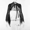 Women's Jackets Women Gothic Flared Sleeve Cropped Shrug Lace Trim See Through Cover Up Cardigan