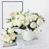 Vases 30cm Rose Blanc Pivoine Fleurs artificielles Bouquet 5 grosse tête et 4 bourgeons faux pour la décoration de mariage à la maison intérieure 231130