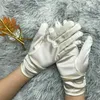 Fem fingrar handske satin kort sexig solskyddsmedel sommar anti uv elastiska tunna vantar som kör full finger röd vit svart klänning 231130