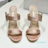 Pantofole con tacco a spillo nude Ciabatte con strass Sandali con cinturino in vera seta tacco alto scarpe firmate di lusso punta aperta ciabatte slip-on da donna con tacco Con scatola