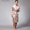 Herrrockar män sommaren höst kimono badrock silk satin gyllene drake long bathrock plus size dressing klänning knä längd svart sömnkläder l231130