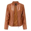 Женская кожаная куртка из искусственного меха, женская молния, весна-осень, искусственный воротник-стойка, красное мотоциклетное пальто, женское пальто большого размера 231129