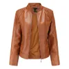 Damen Leder Faux Jacke Frauen Reißverschlüsse Frühling Herbst PU Mandarin Kragen Rot Motor Biker Mantel Weibliche Übergroßen 231129