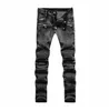 Męskie dżinsy modne czarne rozryte motocyklista Slim Fit Bikers Denim Slim Fit Motorcycle Bikers Pants